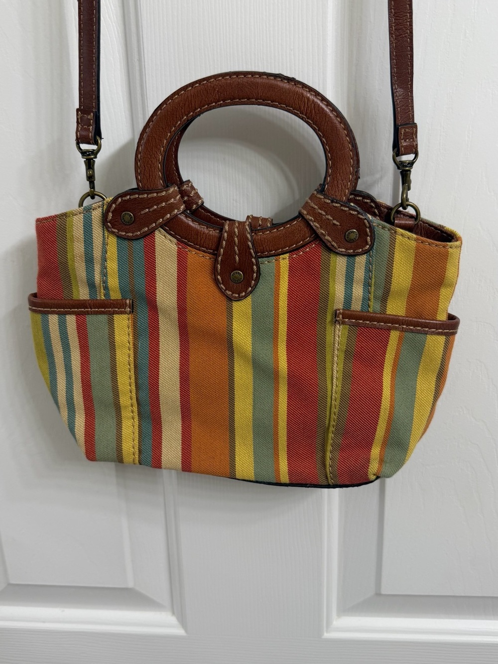 Fossil Vintage Y2K Gen Classic 1954 Rainbow Striped Canvas Boho Shoulder Bag